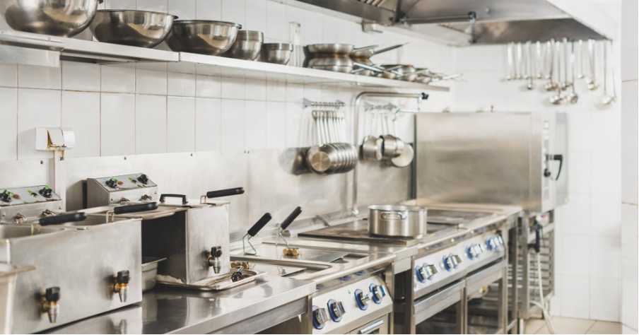 Professional QSR kitchen with commercial equipment